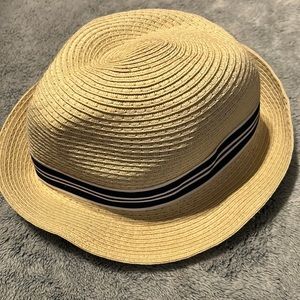 TOBY💫Light Tan Fabric Fedora Style Hat with Blue Ribbon